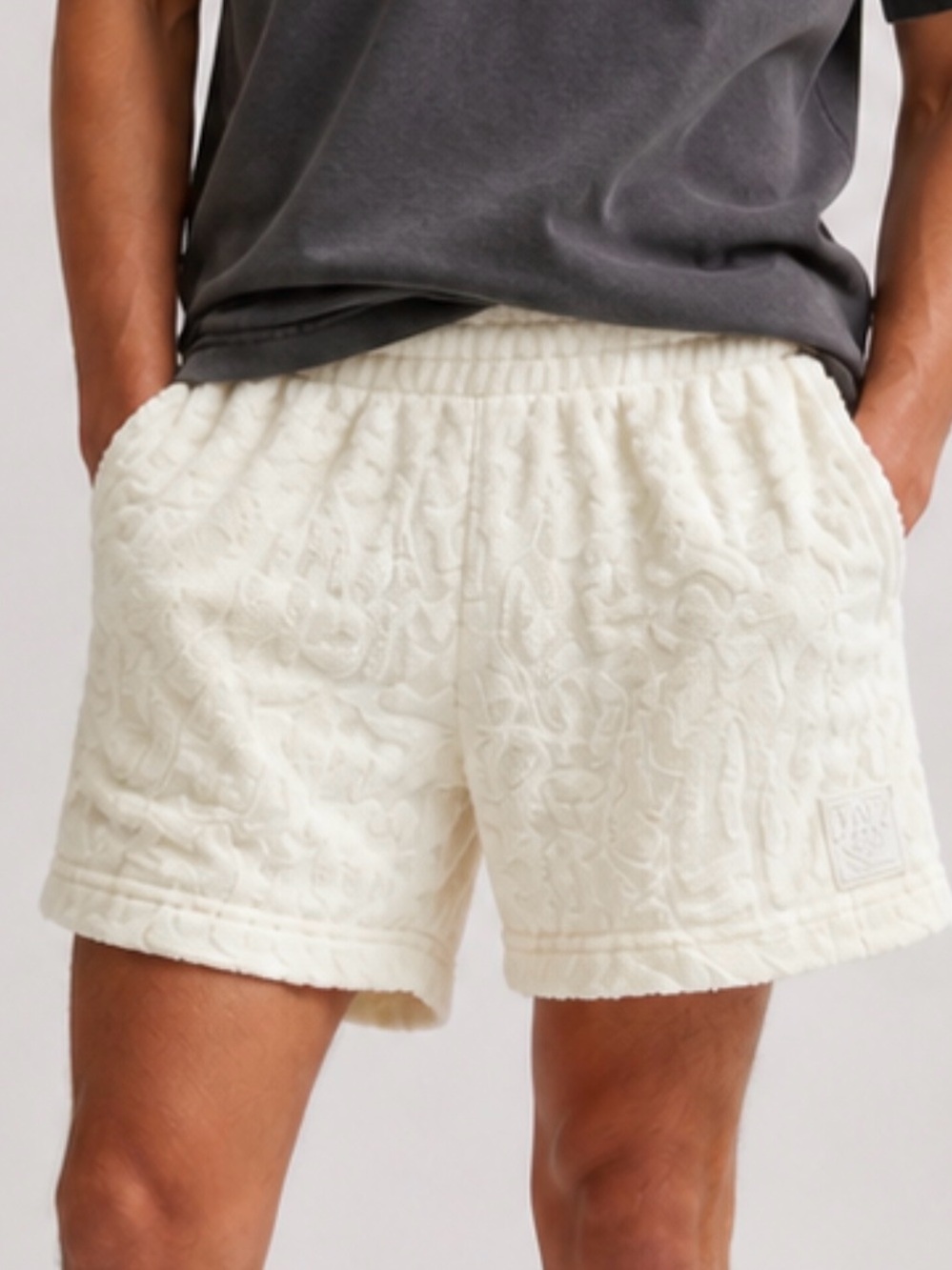 H&M Cream Quilted Terry Knit Men's Athletic Shorts